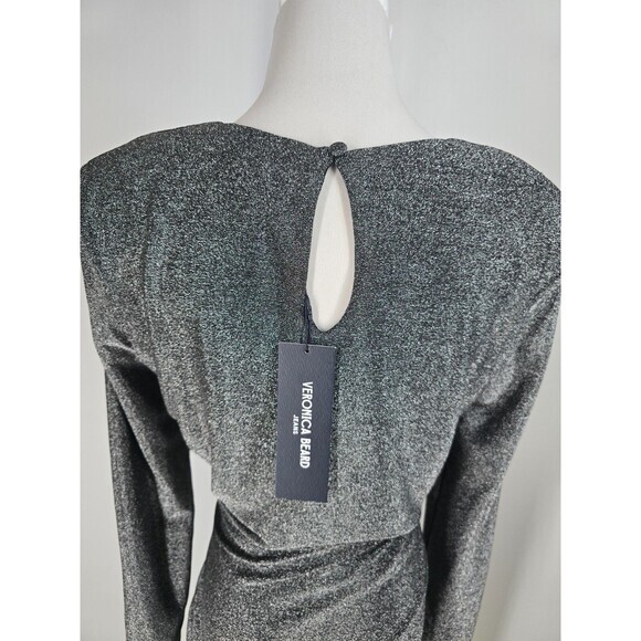 NWT Veronica Beard Cyrus Metallic Long Sleeve Ruched Mini Dress Gunmetal‎ Medium - Picture 8 of 12